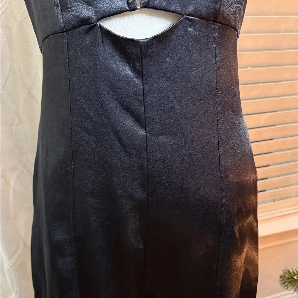 Free People Satin Cutout Jumpsuit Black Wide Leg Size 8 NWT